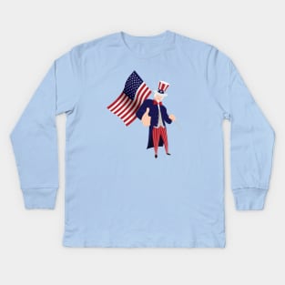 Uncle Sam With Flag Kids Long Sleeve T-Shirt